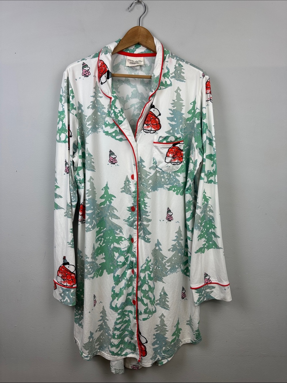 Munki Munki Peanuts Snoopy Winter Christmas Sleep Shirt Pajamas Sz XL